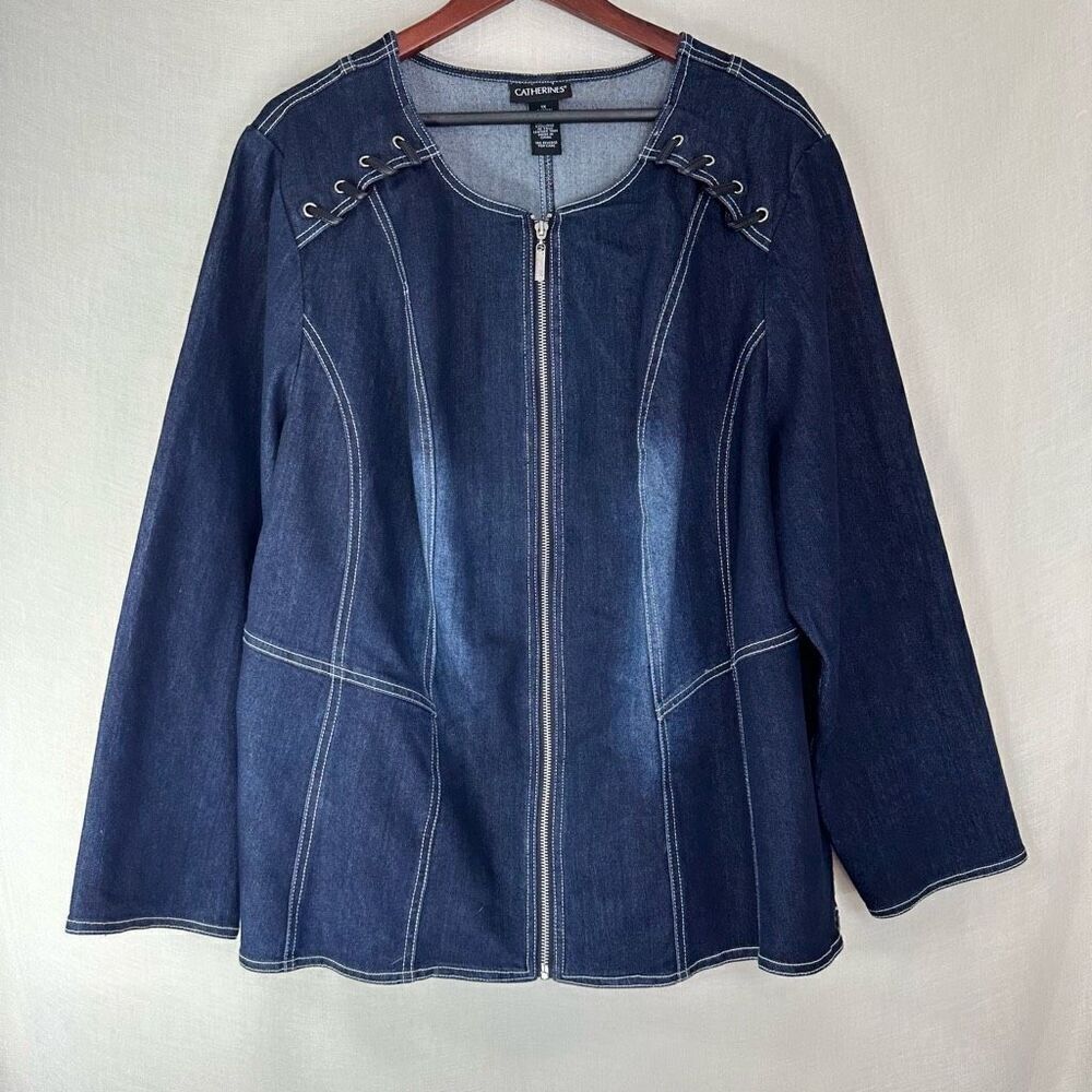 Catherines Darkwash Denim Tailored Fit Jacket Womens 1X Full Zip Casual Y2K